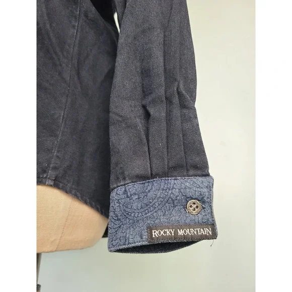 VTG Rocky Mountain Rockies Sz S Denim Top Western Paisley Blue Black Rodeo - Picture 4 of 6